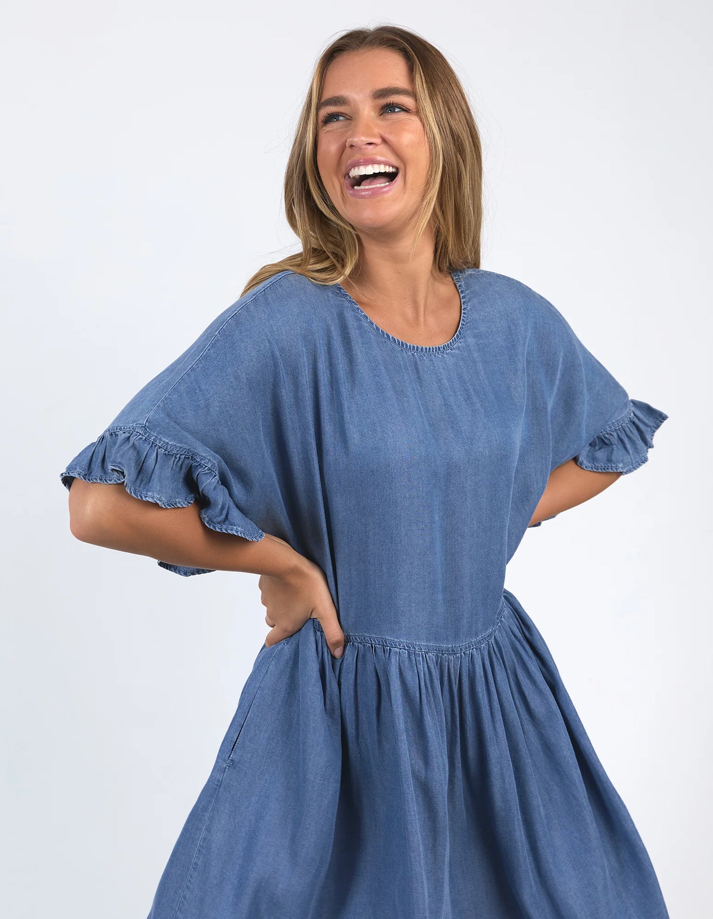 Elm Charlie Chambray Dress Blue Wash