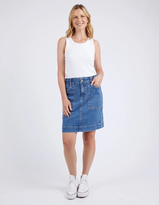 Elm Atlas Denim Skirt Dark Blue Wash