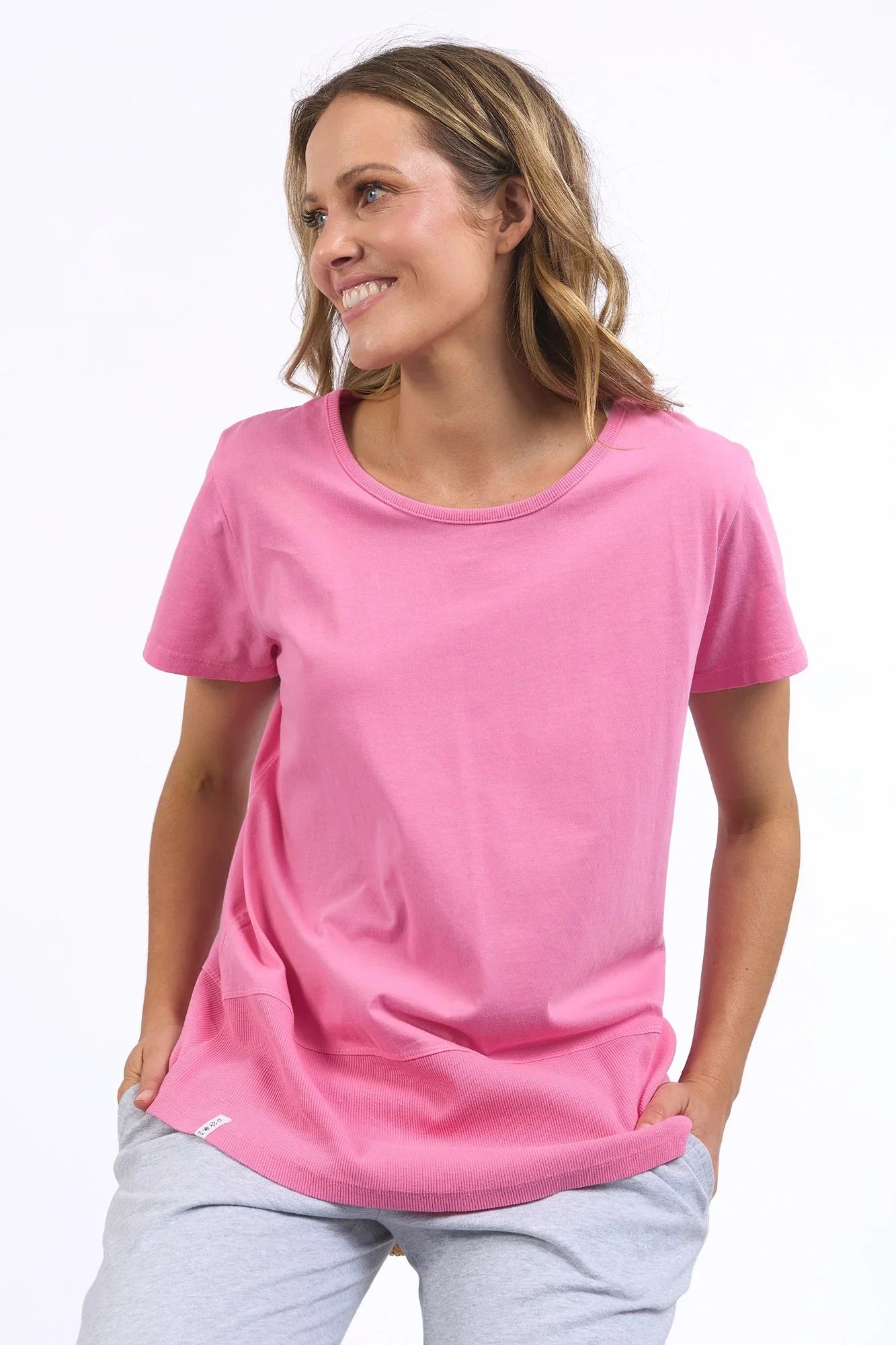 Elm Rib Short Sleeve Tee Pink Geranium