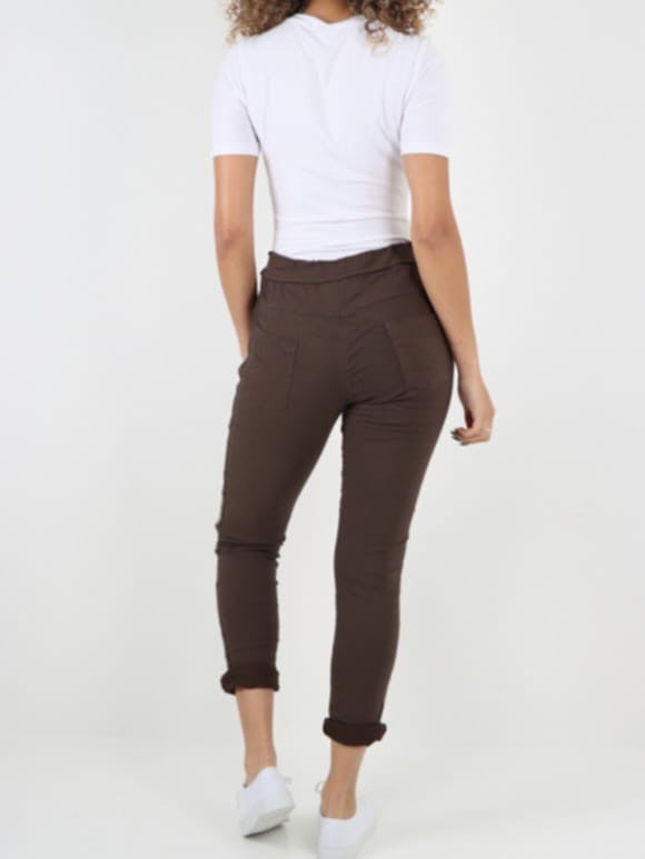 Made in Italy talian Diamante Stripe Elasticated Trousers Chocolate