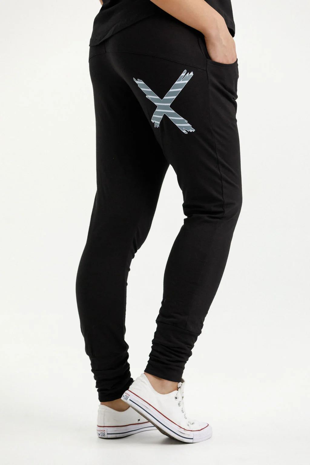 Home-lee Apartment Pants - Black with Stormy Stripe X