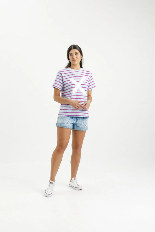 Home-lee Chris Tee - Orchid Stripe with White X